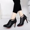 Women's Elegant Pointed Ankle Boots Autumn Winter Fashion Red Belt Buckle Pu Leather Short Boots Woman Thin Heeled Party Shoes