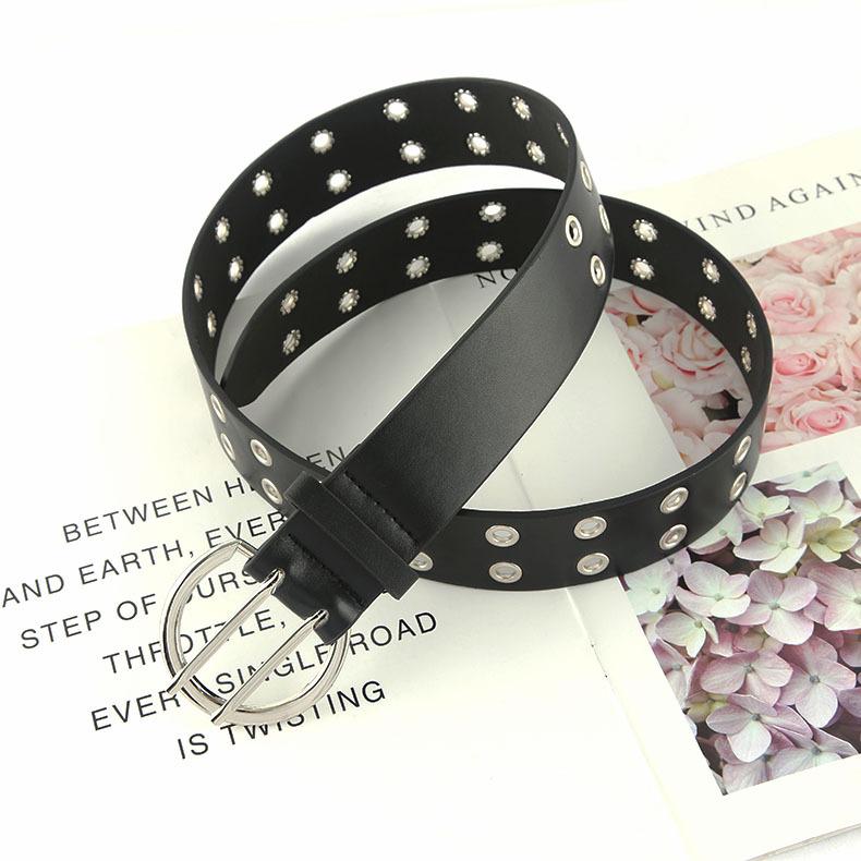 Wide Semicircle Double Row Alloy Pin Buckle Double Row Buttonhole Belt Hollow Jeans Belt чёрный