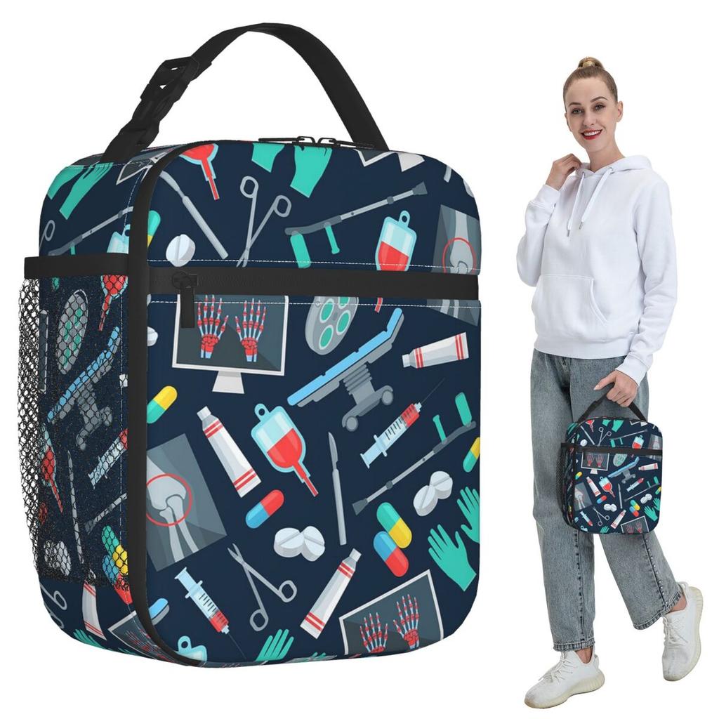 Medical Equipment Pattern Insulated Lunch Bag for Women Office Cooler Thermal Food Box Tote Leakproof Lunch Boxes Container