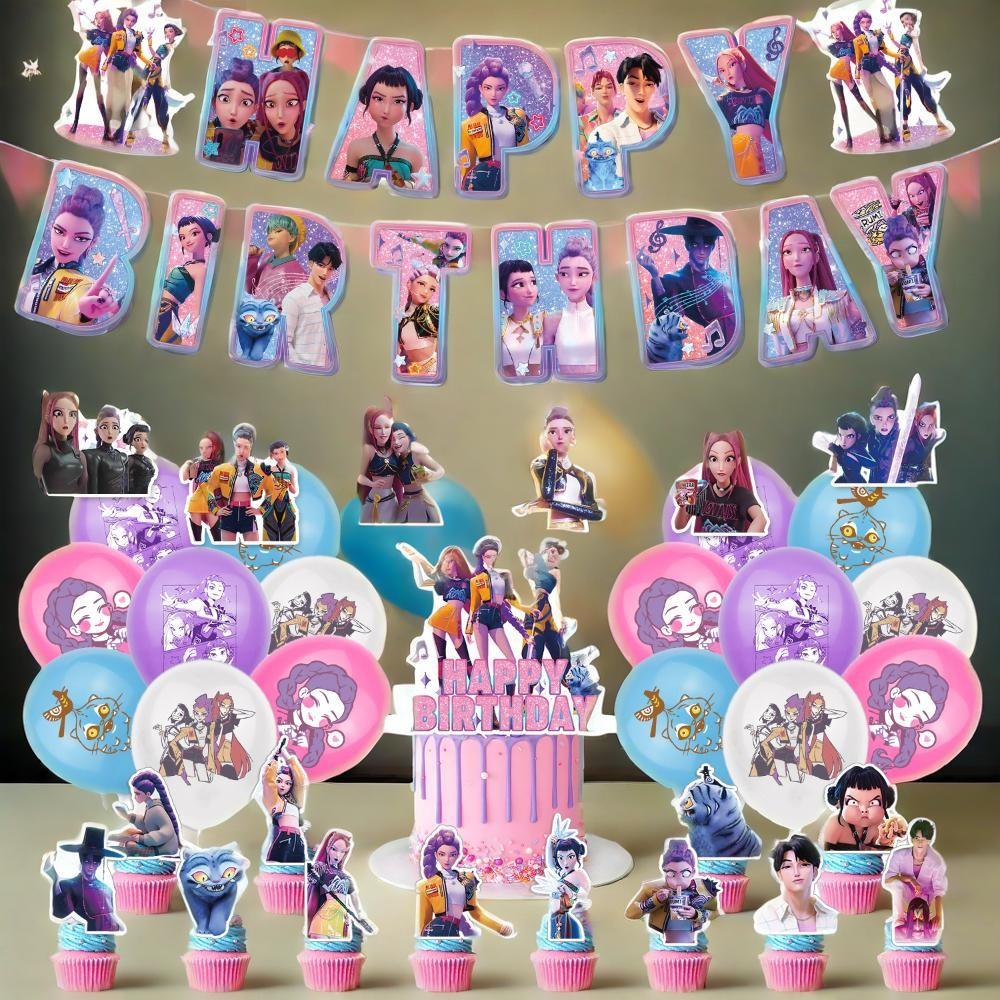 Birthday Theme Party Decoration Banner Pull Flag Cake Flag Balloon- Set