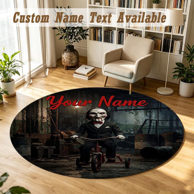 Saw Billy the Puppet Personalized Round Rug Support Custom Name, Soft Home Decor Mat