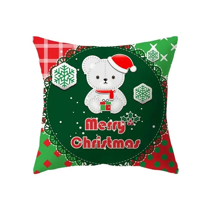 Merry Christmas Santa Claus Elk Print Pattern Cushion Cover Home Decoration Living Room Sofa Square Pillow Cover