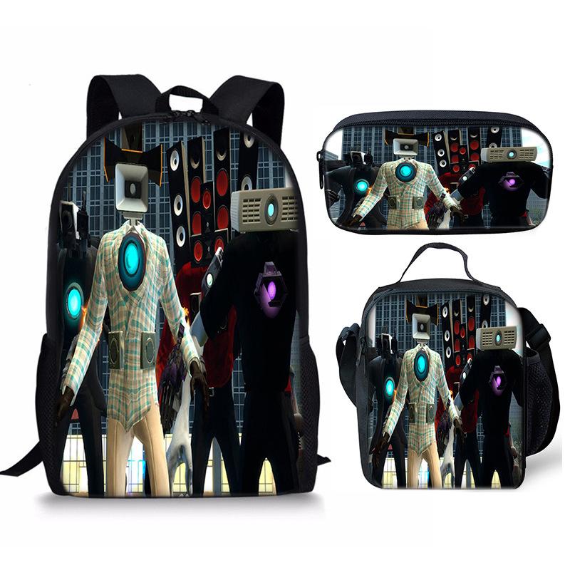 Hip Hop Populair skibidi Toilet Man 3D Print 3 stuks/Set leerling Schooltassen Laptop Dagrugzak Rugzak Crossbody Lunchtas Etui