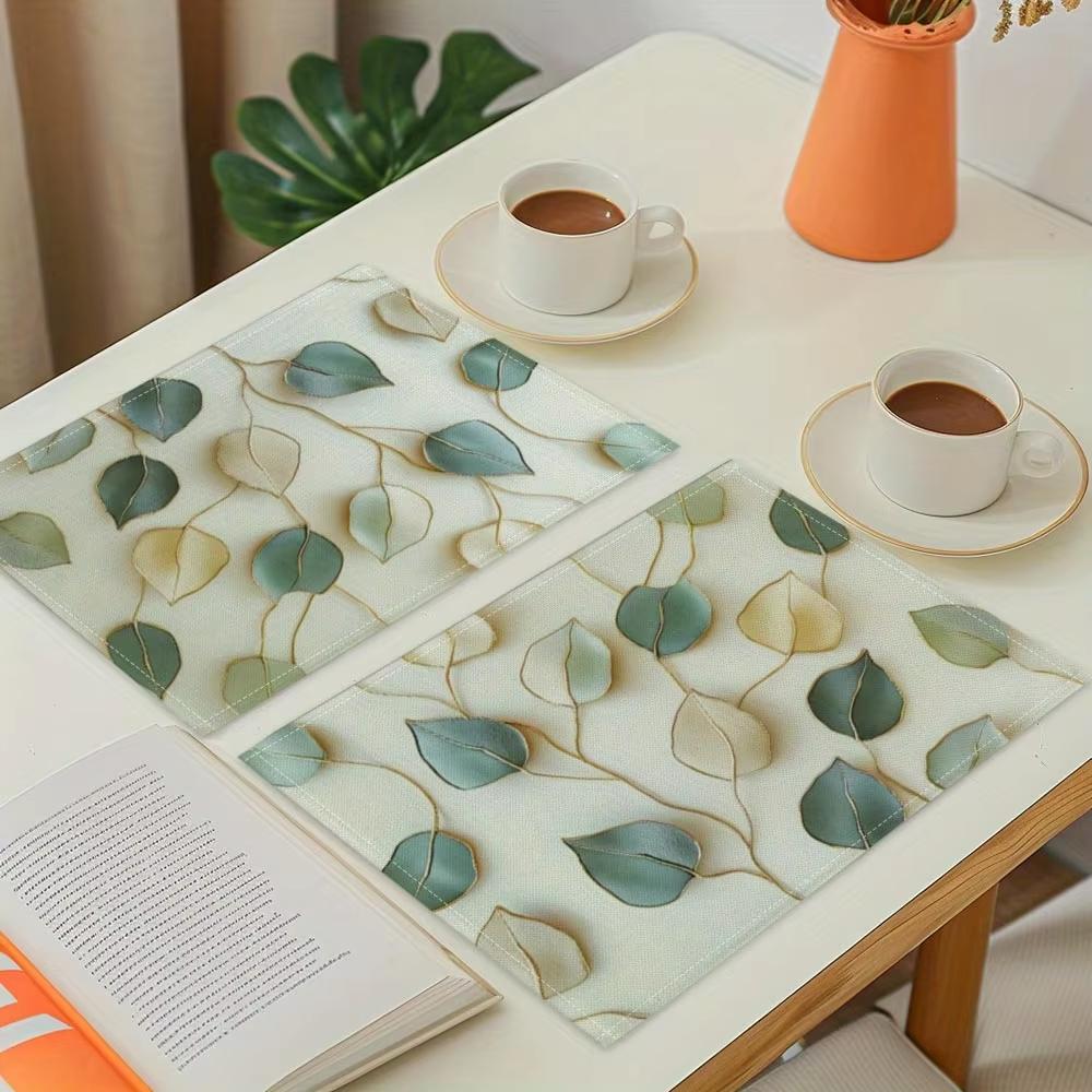 VIKAMA 4PC Nordic Style Green Leaf Placemats Waterproof And Heat Insulating Home Dining Mats Ins Style Table Decoration