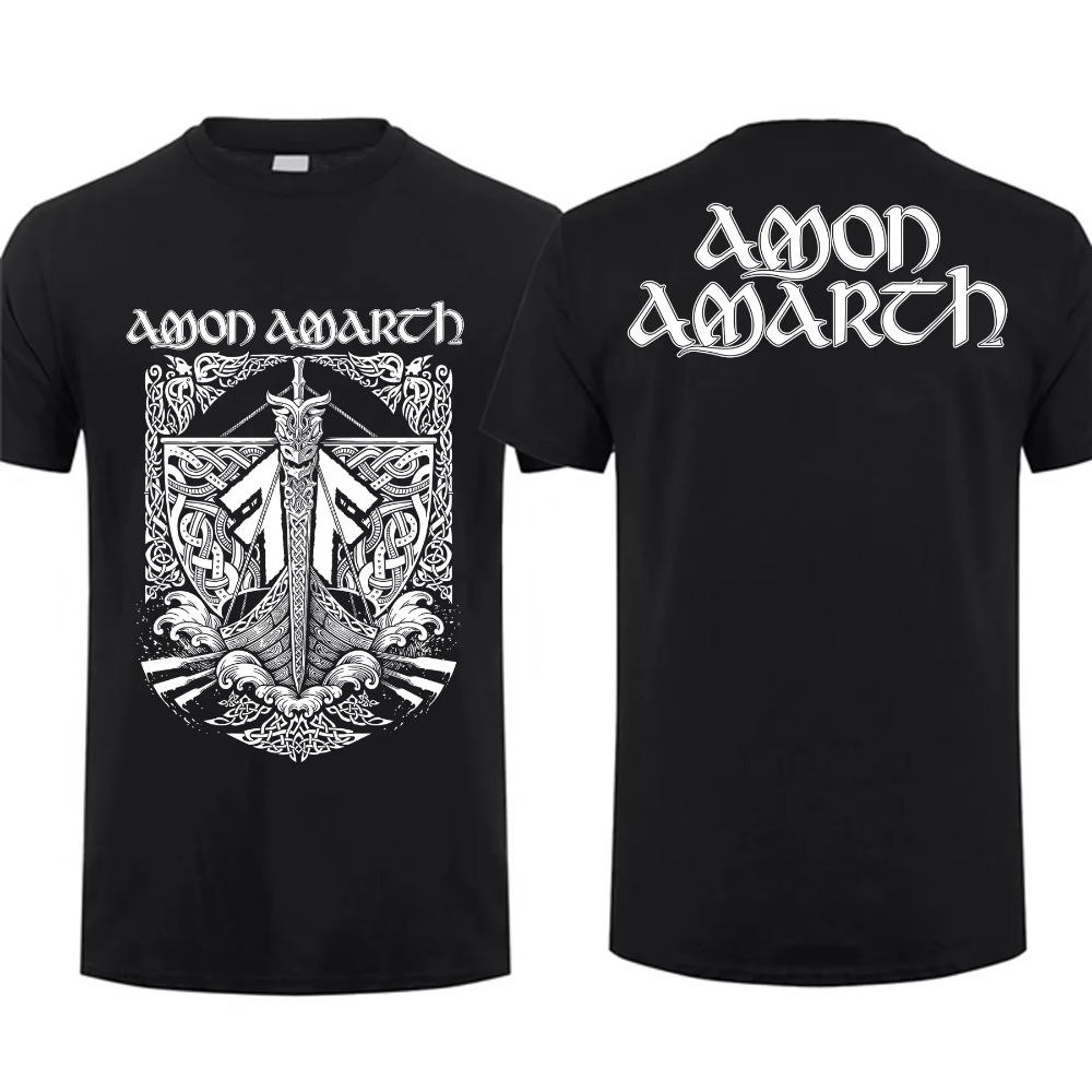 2024 Mode Herr T-shirt Dubbelsidig Amon Vikingahästar Svart Av Amarth Oversized T-shirt Grafik Ungdomskläder Streetwear S-3XL