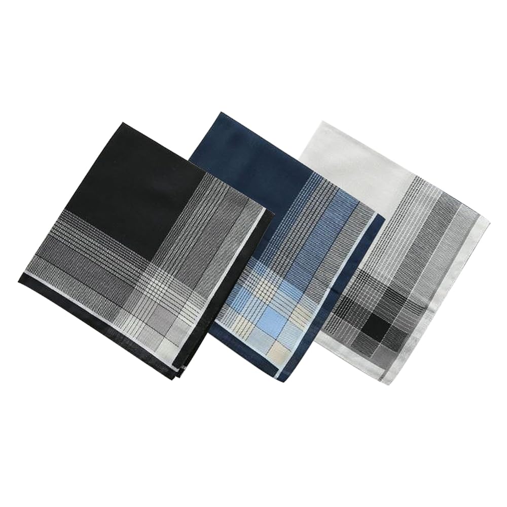 DONGFANGB Men's Handkerchiefs 100% Cotton Quick-Dry Thin 3-Pack 42×42cm