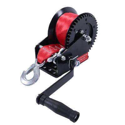 1600LBS Heavy Duty Boat Trailer Winch Portable Hand Winch with 26ftx2in Strap 2 Way Ratchet 4.1:1 Gear Manual Operated