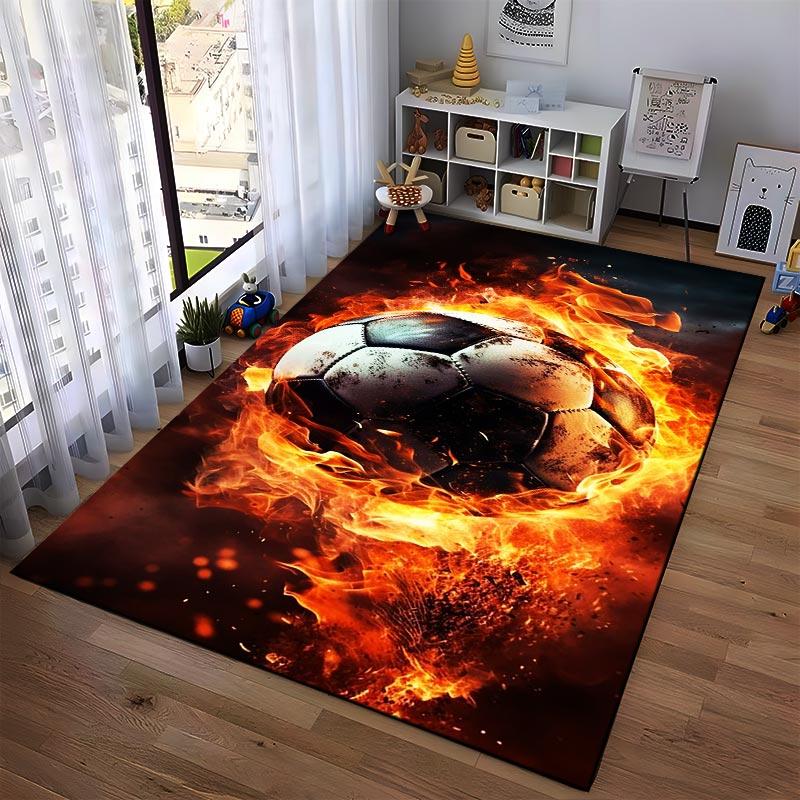 Fiery Soccer Ball Design Carpet for Living Room or Bedroom Decor Suitable for Use As an Anti-slip for Living Room Bedroom Sofas
