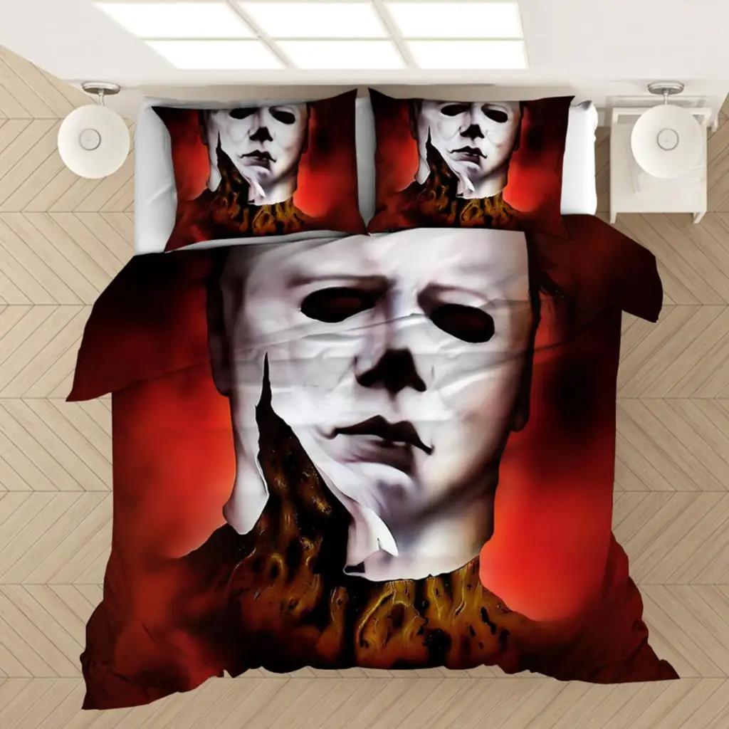 3D tisk Hrůza Michael Myers Halloween Povlečení Sada Pro Kluky Dívky Jednolůžko Královská Velikost Povlak na Peřinu Povlak na Polštář Postel Děti Dospělí