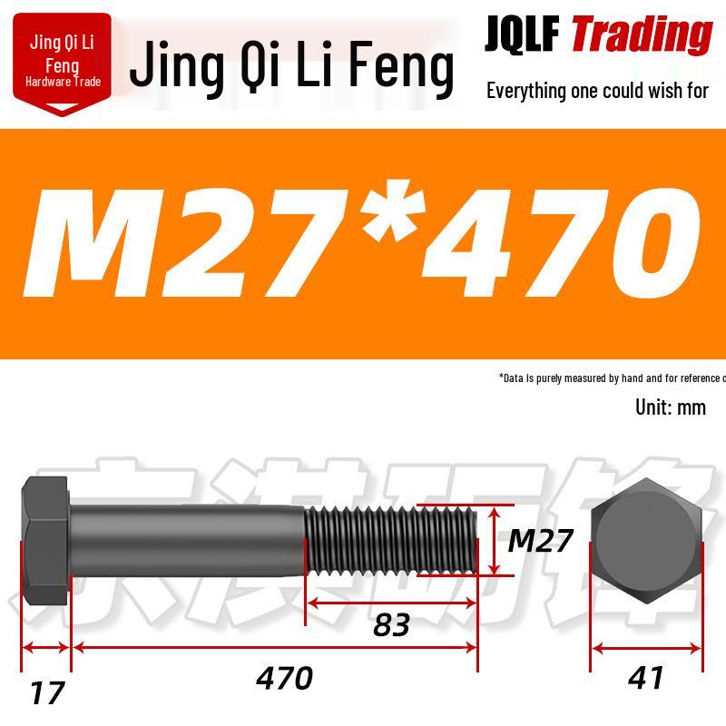 M27-M39 Grade 12.9 Blackened Half-Thread Hexagon Bolt