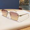 New gradual change color frameless metal square sunglasses striped lenses design sense light luxury high sense sunglasses