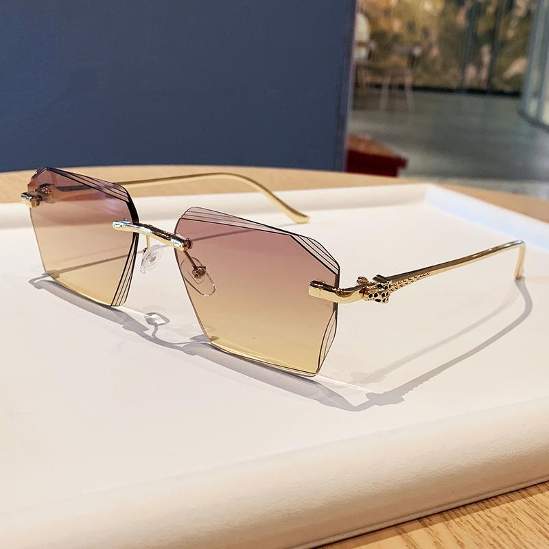 New gradual change color frameless metal square sunglasses striped lenses design sense light luxury high sense sunglasses
