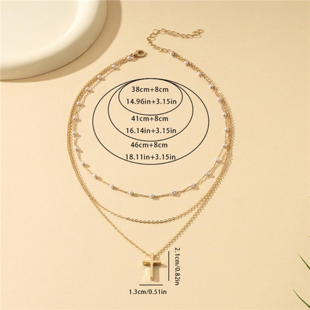 1 Three-layer Cross Pendant Necklace Pearl Decorative Alloy Material To Participate In The Banquet Light Luxury Light Luxury Style