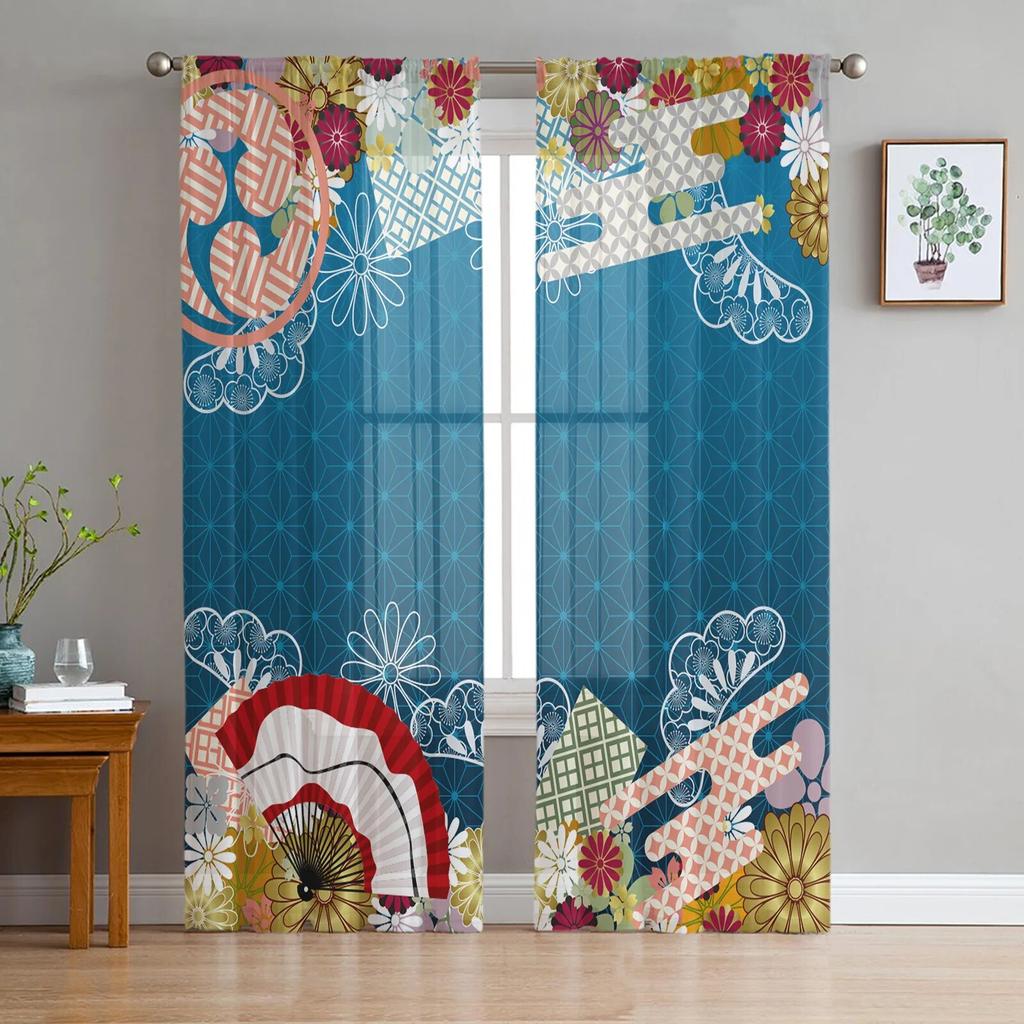 Japanese Geisha Tulle Curtains For Living Room Bedroom Decor Chiffon Sheer Voile Kitchen Window Curtain