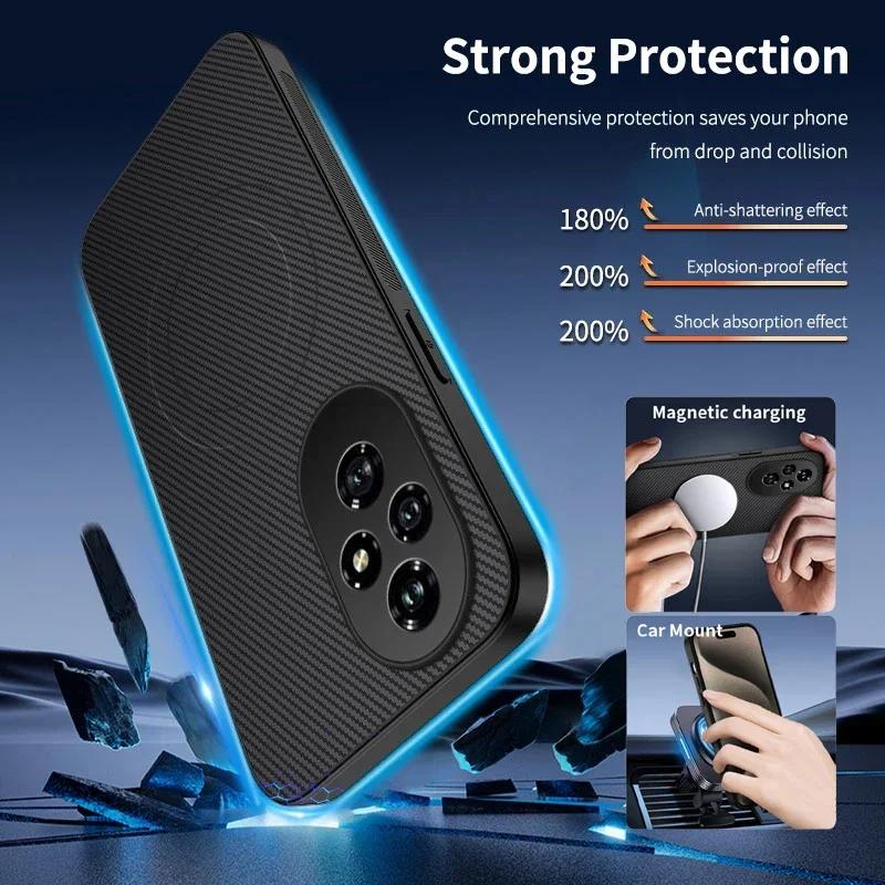 Magnetic Silicone Case For Honor 400 Pro Lite 200 Smart Wireless Charging Carbon Fiber PU Leather Texture Soft Cover Phone Cases