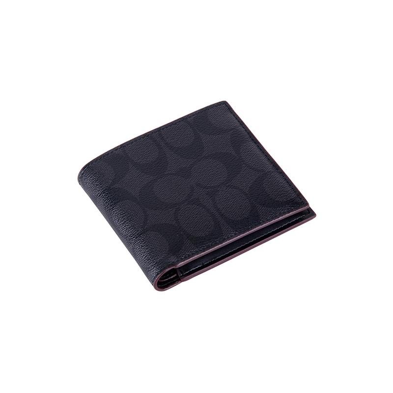 Coach 3 IN 1 Wallet 11 Classic Presbyopic Bi-fold Short Style with Detachable Card Holder Three-in-one Leather Wallet Wallet Men's Black Gray