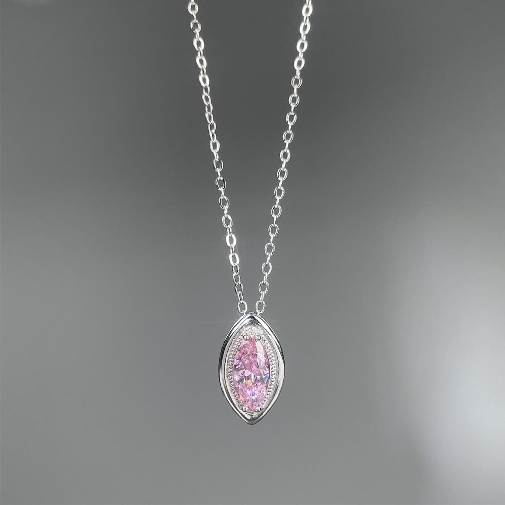 2026 Pink Marquise High-Carbon Diamond Necklace for Women - S925 Sterling Silver Clavicle Chain, Everyday Wear, Colorfast.