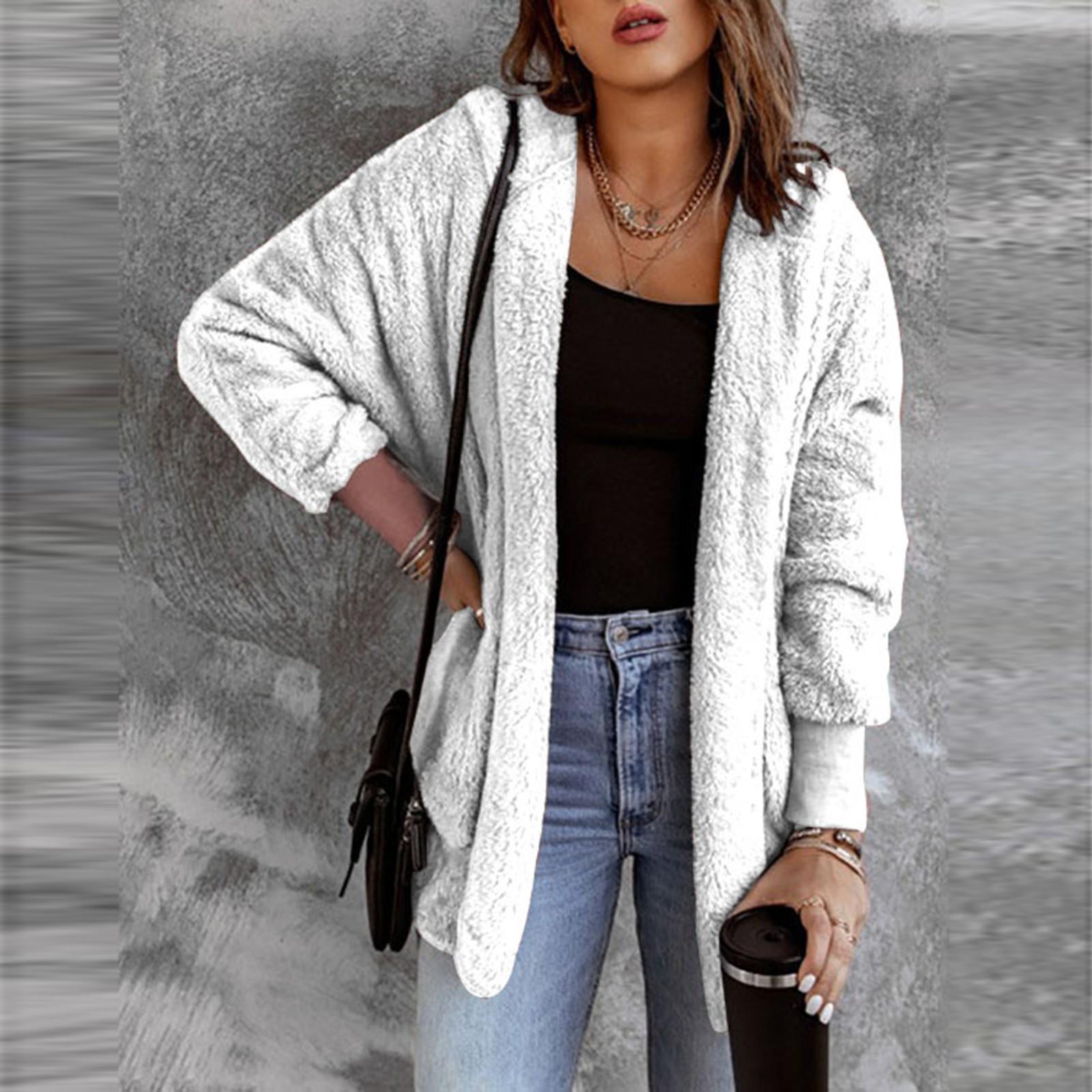 

Женский модный кардиган, однотонный плюшевый топ с длинными рукавами XL белый