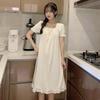 Women's Summer Off-the-Shoulder Solid-Color Short-Sleeve Nightgown: Princess-Style Lace-Trimmed Loose-Fitting Dress