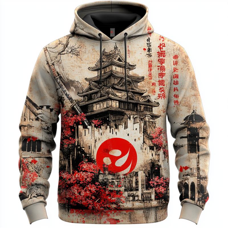 3D Japanese Samurai Print Hoodies For Men Street Hip Hop Harajuku Y2k Clothes Autumn and Winter Casual Sweatshirts Fashion Tops