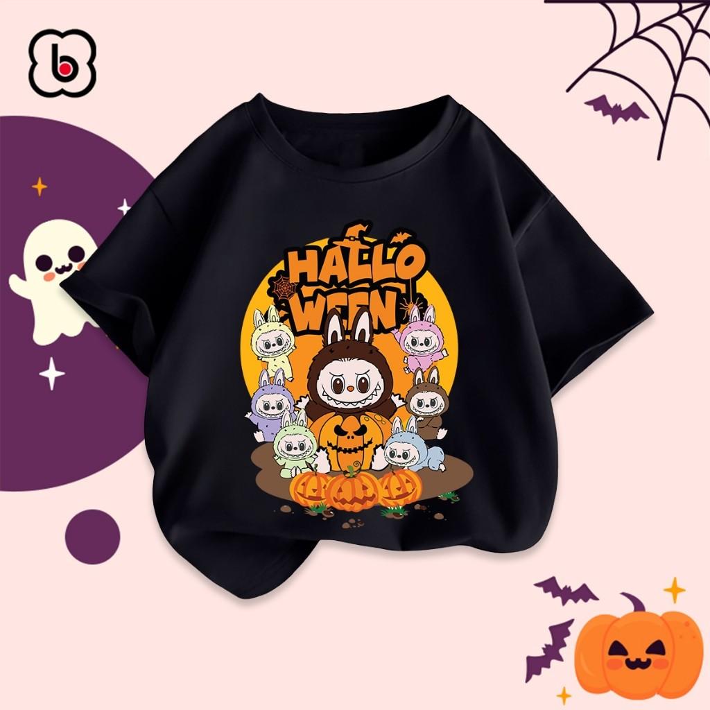Children's Halloween T-shirt, Children's Halloween Costume, with a Unique Labubu Print Girl Round Neck Short Sleeved Top
