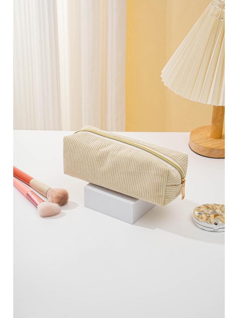 Duży piórnik i kosmetyczka z sztruksu - Przenośny schowek na przybory toaletowe i artykuły piśmiennicze na podróże służbowe