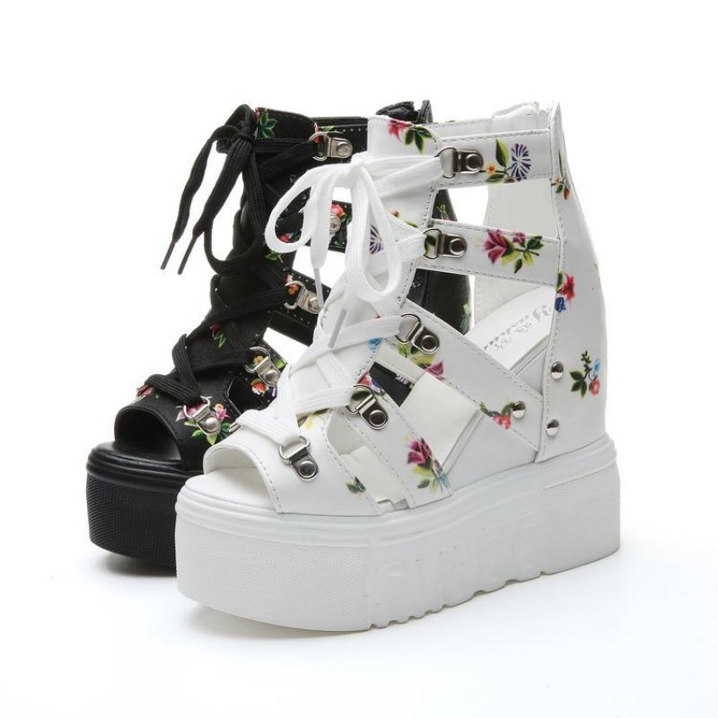 Hot Print Leisure Wedges Women's Shoes Summer Shoes Women Sandals Platform Shoelaces High Heels Casual Shoes Woman