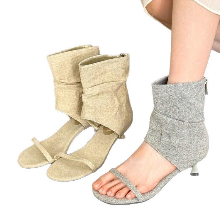 New French Niche Trousers Boots High Heel Cool Boots Women's Summer Stiletto Sandals Medium Heel Roman Women's Shoes