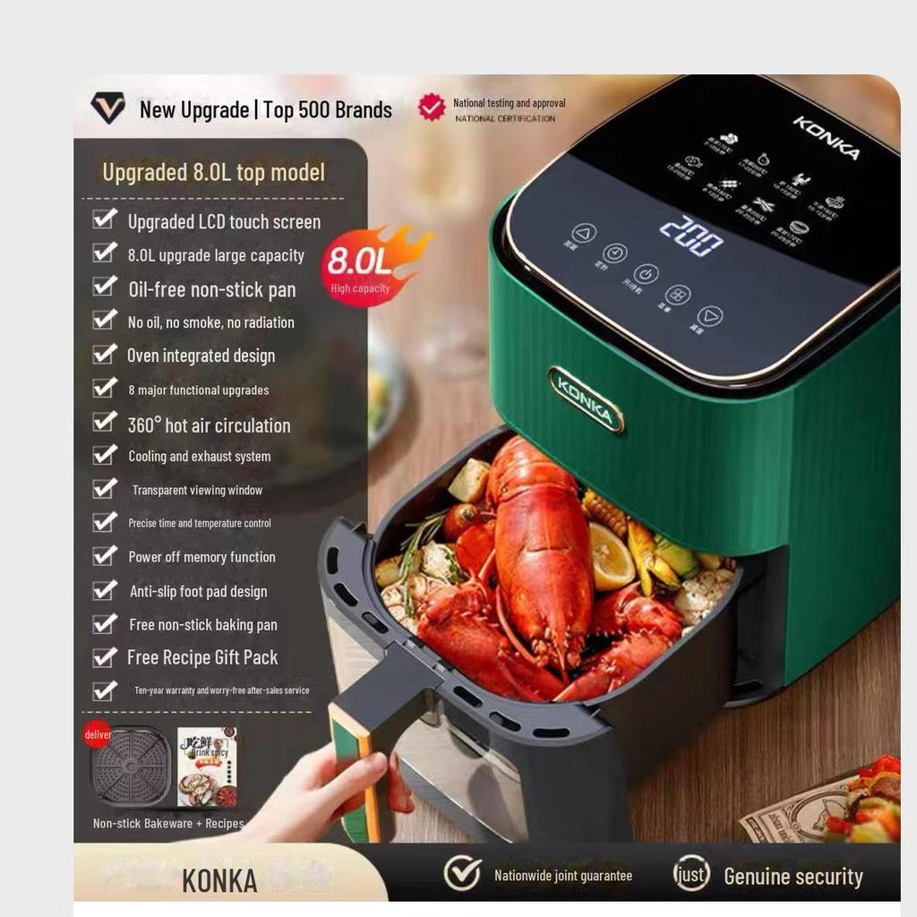8L Large-Capacity Multifunctional Oil-Free Smokeless Electric Air Fryer for Home