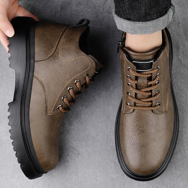 New Autumn Mens Ankle Boots High Top Fashion Shoes Outdoor Sneakers Leisure Comfortable Motorcycle Boots Soft Male Lace-Up Botas