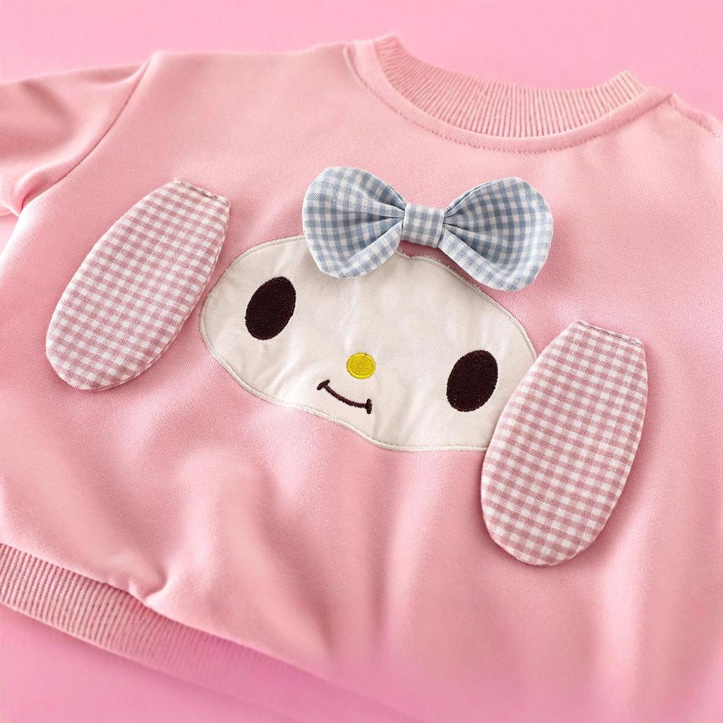 Adorable Girls' Cartoon Bow Sweatshirt & Lace Sweatpants Set - 2025 Autumn Collection