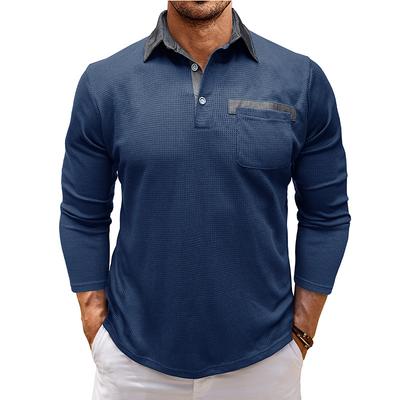 Otoño nuevo polo de gofre de manga larga para hombre moda hombre camiseta con solapa tops