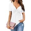 Women's V-neck Front Twisted Shirt Short Sleeved Elegant Casual T-shirt Solid Color Pullover Top Shirt