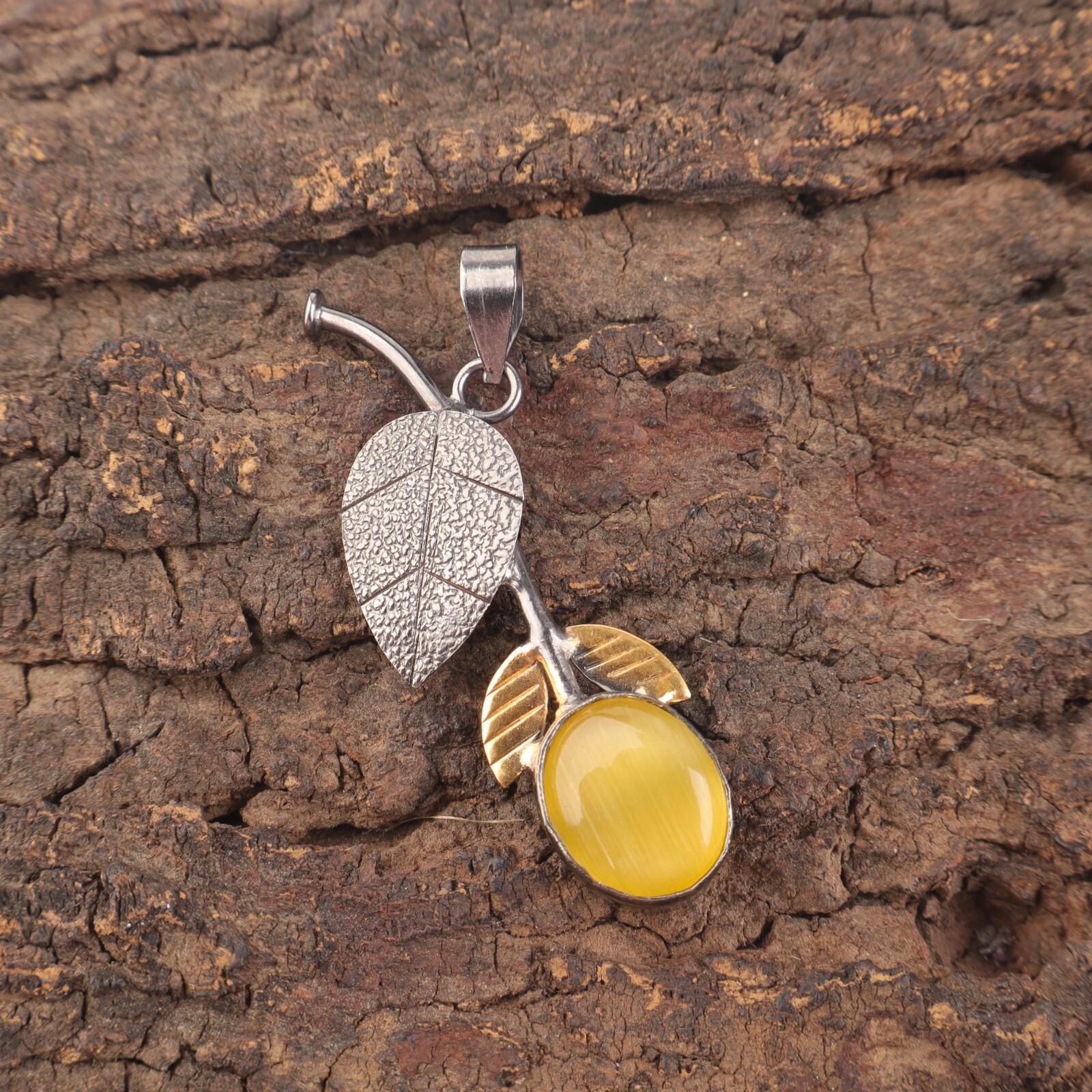 

Yellow Cat S Eye Stone Ethnic Handmade Boho Pendant Jewelry 925 Sterling Silver PP-55-27