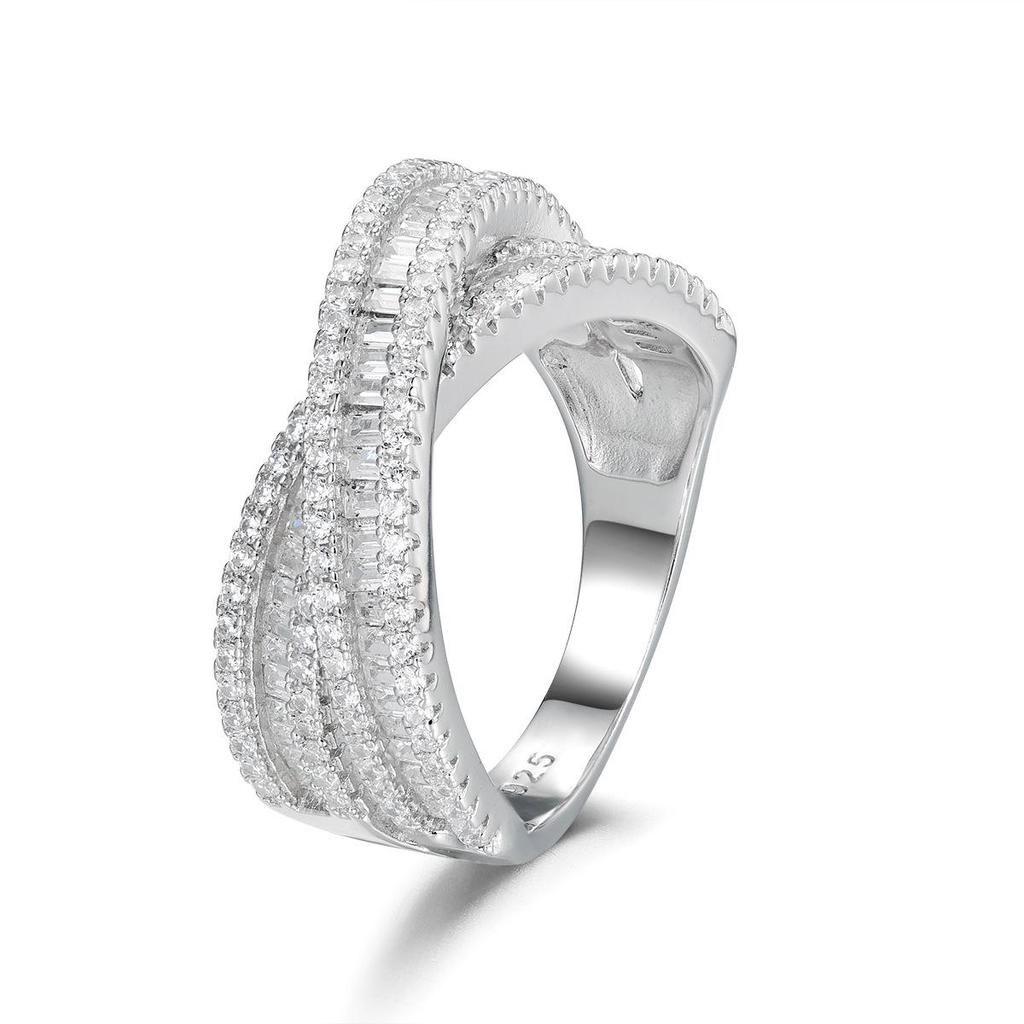 S925 Sterling Silver Double-Layer Cross Diamond Ring - High-End European & American Jewelry