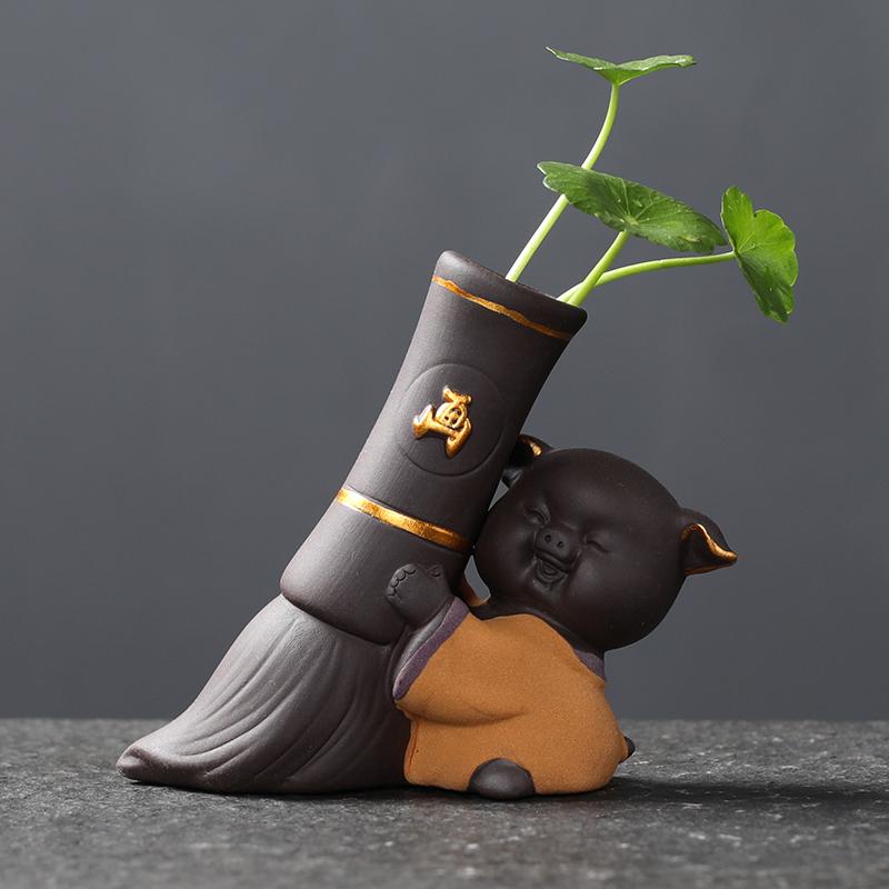 1PCS Ceramic Tea Pet Ornaments Small Buddha Statue Monk Figurine Desktop Flower Pot Hydroponic Plant Decoration Tea  Accessories
