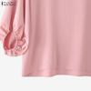 ZANZEA Blusa informal de mujer con cuello redondo, color liso, manga 3/4