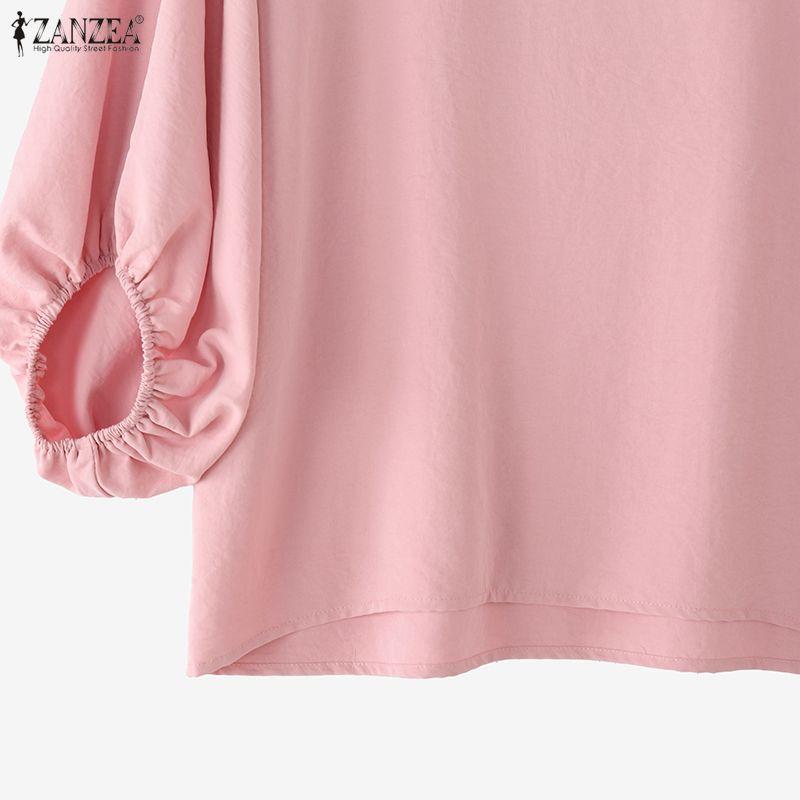 ZANZEA Blusa informal de mujer con cuello redondo, color liso, manga 3/4