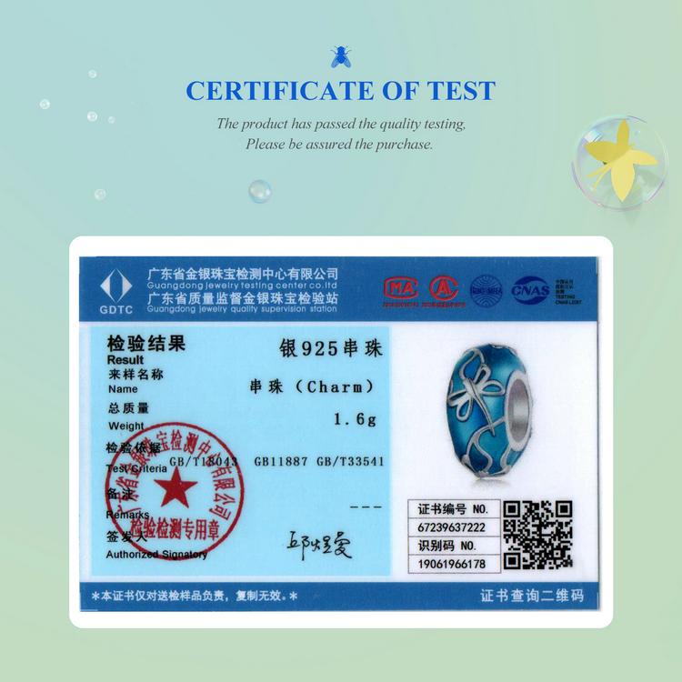 WOSTU 925 Sterling Silver Blue Drips Oil Dragonfly Charm Beads for Women Girls Bracelet & Bangle DIY Jewelry