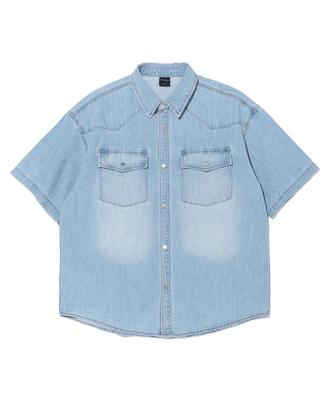 Eonoideu Western Cut Denim Short Sleeve Shirt Lq2Yu354_Light Indigo