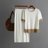 Fashion New Arrival Fashion Knitted Short-Sleeved Shirt Skirt Suit Knitted Top and Skirt Set