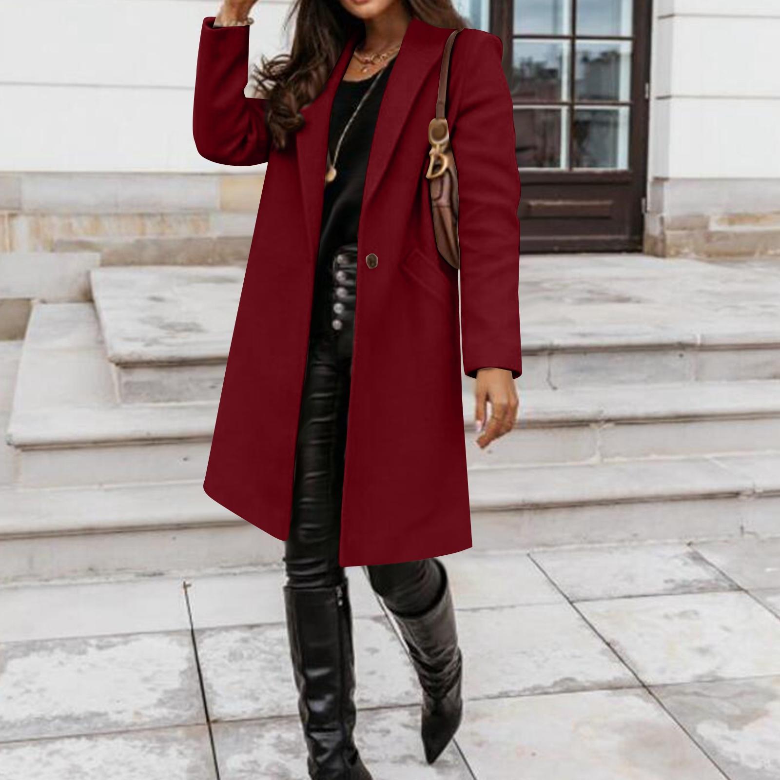 

Женское модное повседневное шерстяное однотонное длинное пальто M винный