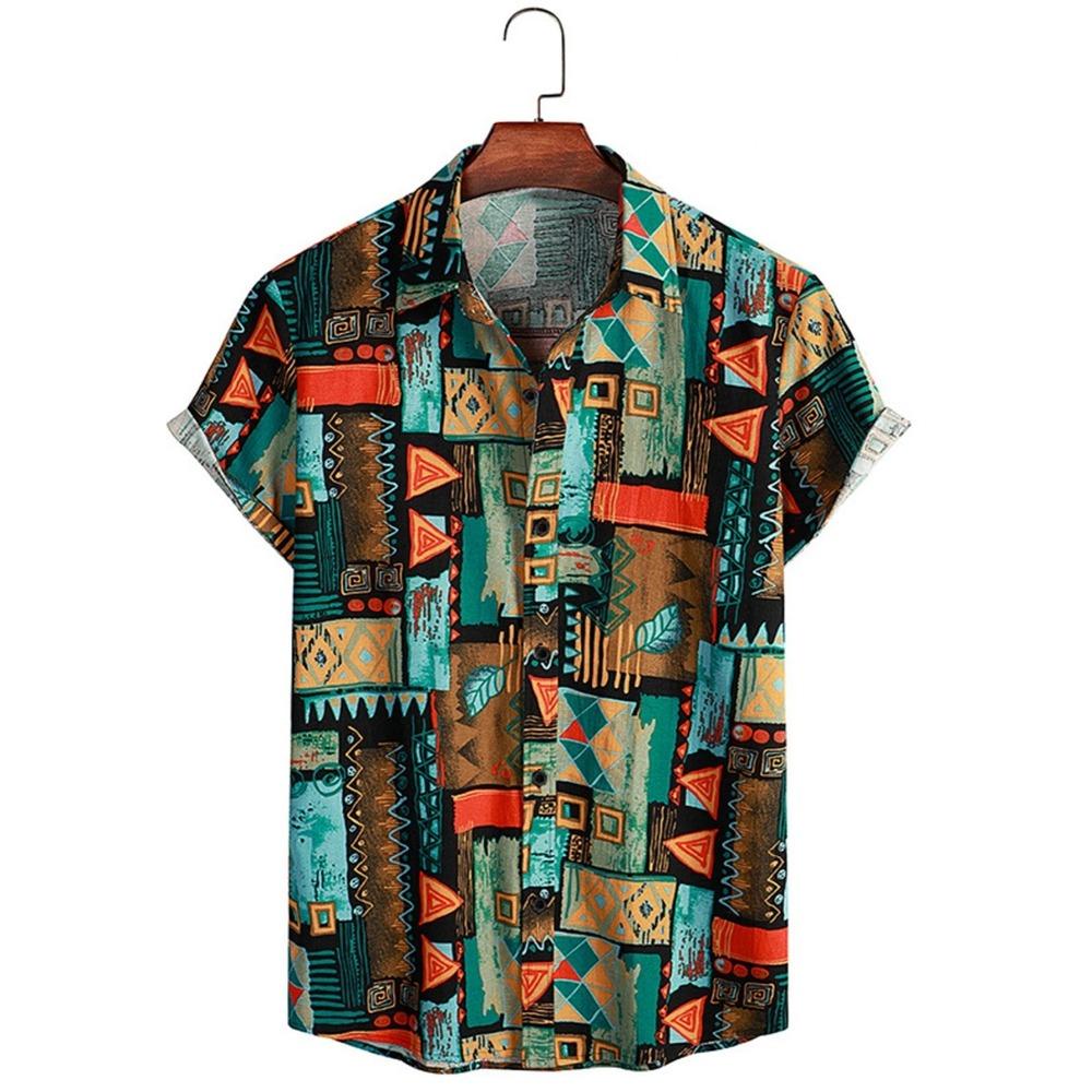 2026 Men s Fashion Retro Printed Short Sleeved Shirt Men s Hawaiian Printed Shirt S