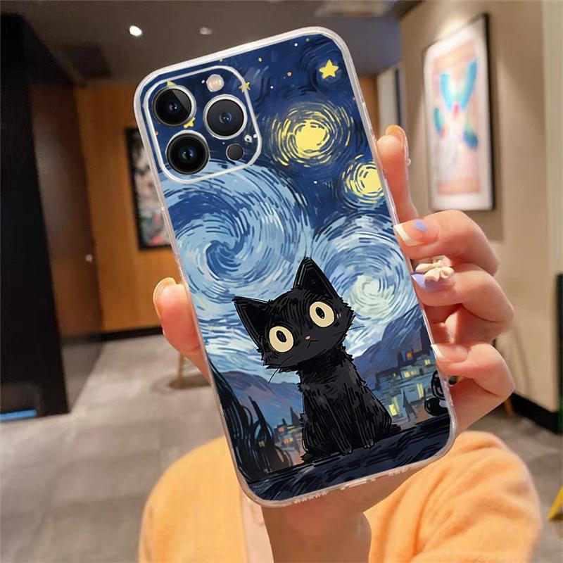 Phone Case For Iphone 17 Pro Max Air 16 15 14 13 Pro Max 15 16 Pro 15Plus Cat Starry Night Van Gogh
