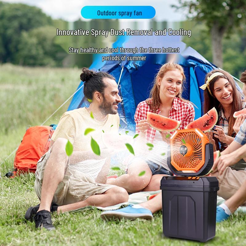 2026 Portable Outdoor Camping Fan with Spray, 20,000mAh, Rechargeable, Long Battery Life, Oscillating Fan with Light