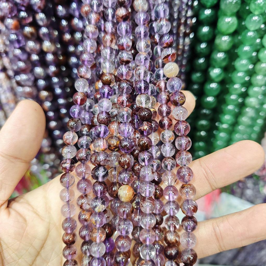 Purple Series Amethyst & Super Seven Crystal Beads: Round, Natural Stone, DIY Jewelry Accessories