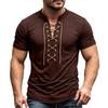 Camisa Casual Retro de Manga Corta con Cuello en V y Cordones para Hombre