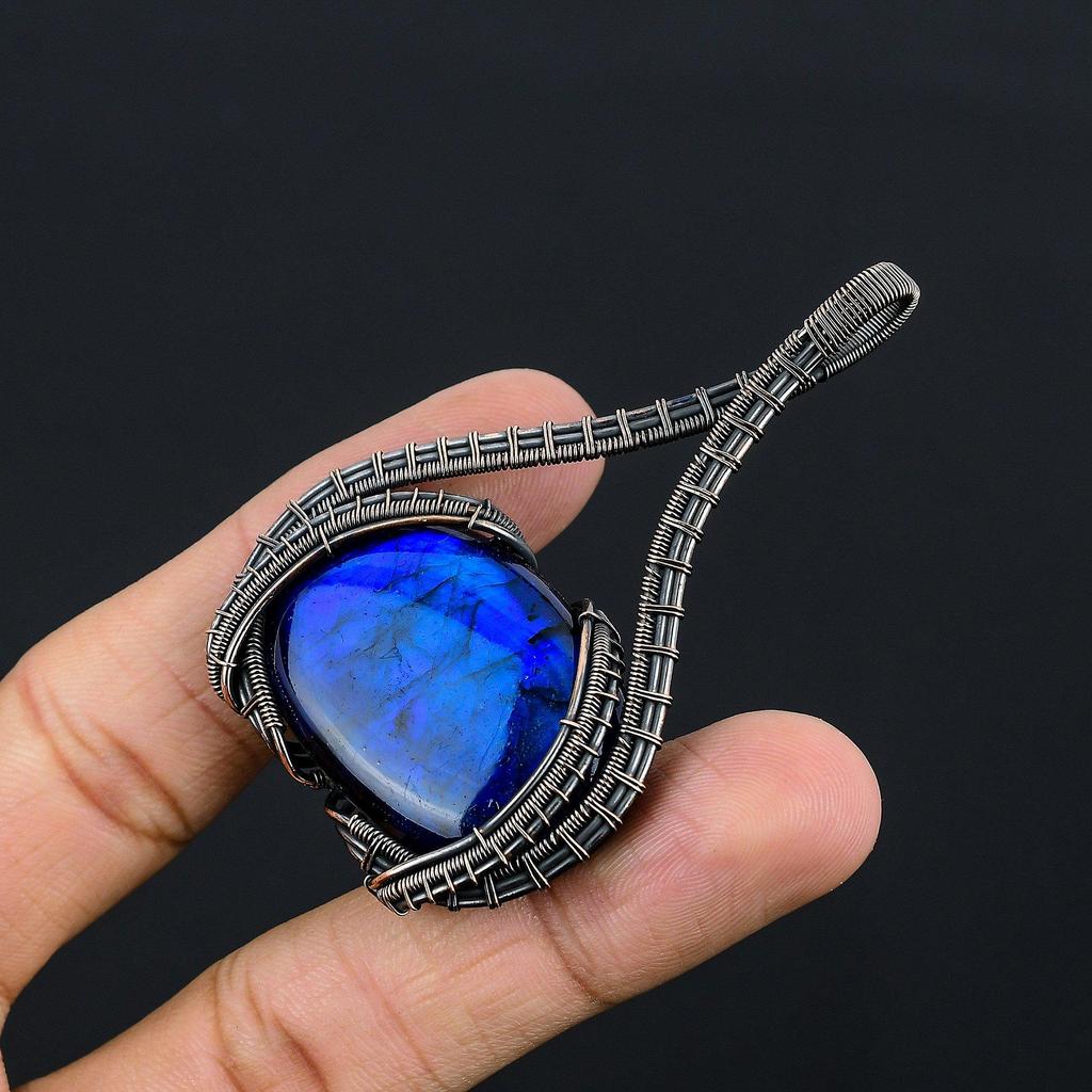 Blue Flash Labradorite Handmade Pendant, Natural Gemstone Jewelry, 999 Copper Wire Wrapped Pendant Jewelry, For Gift