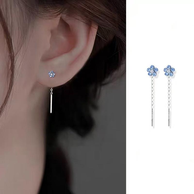 Real 925 Silver Zircon Mini Flowers Short Tassel Stud Earrings For Women Cute Fine Jewelry Light Accessories