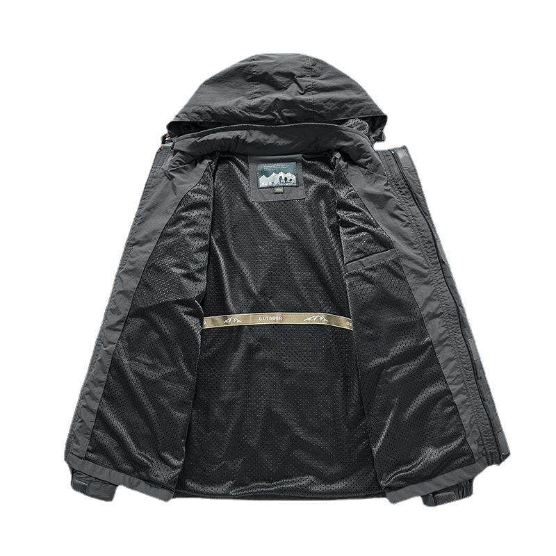 Herren Frühling und Herbst Dünner Lockerer Werkzeug-Trenchcoat Outdoor Übergröße Mehrere Taschen Winddichte Jacke